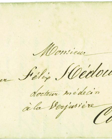 Le timbre à date de Gavray a été apposé deux fois : sur le timbre, pour l’annuler, à la date du 31 décembre 1848 et sur le côté gauche de la lettre à la date du 1er janvier 1849, jour de son expédition.