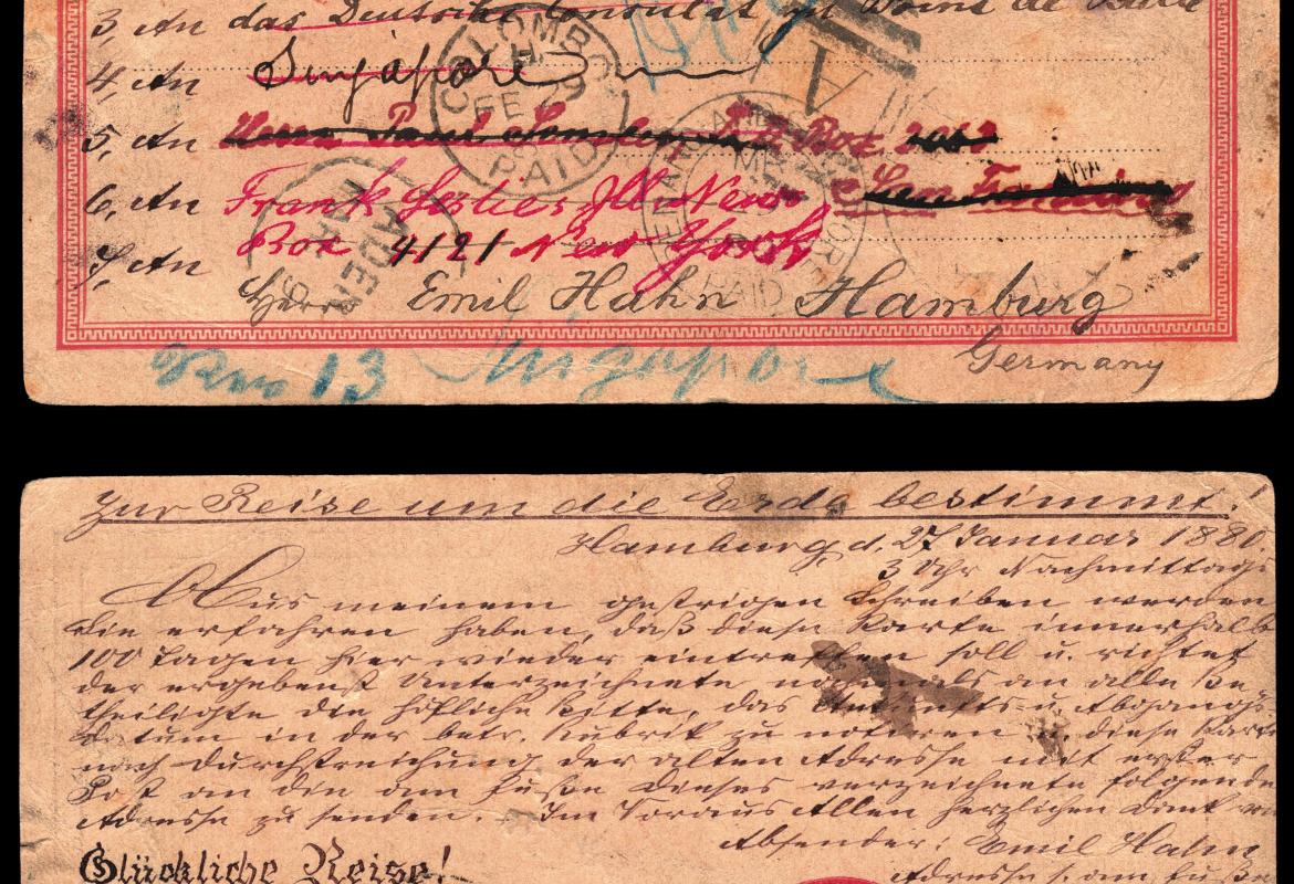 Le recto et le verso de la carte postale.