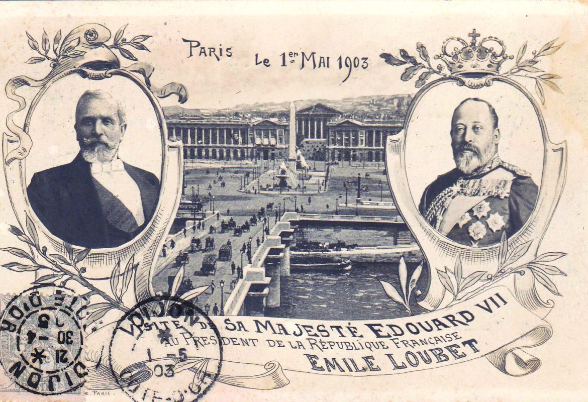 1er mai 1903, Edouard VII d'Angleterre à Paris (carte expédiée de Dijon le 1er mai 1903).