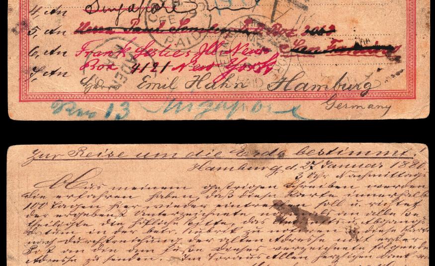 Le recto et le verso de la carte postale.