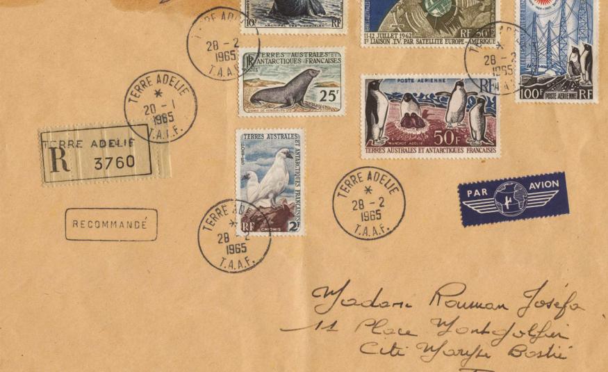 li recommandé de terre Adélie du 20 janvier 1965 pour la France affranchi à 237 F.
