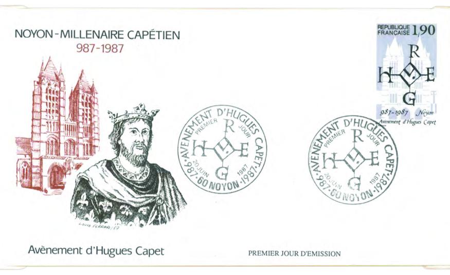 e 3 juillet 987, Hugues Capet est sacré roi à Noyon, selon un rite germanique, instauré par Pépin le Bref en 751. 