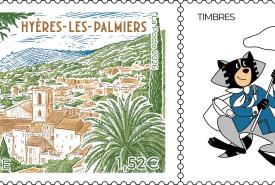 timbre Hyères-les-Palmiers, © création et gravure Nicolas Bical d'après photo : "La vieille ville de Hyères" © Franck Prignet / Figarophoto, création de la vignette Frédéric Hamet 